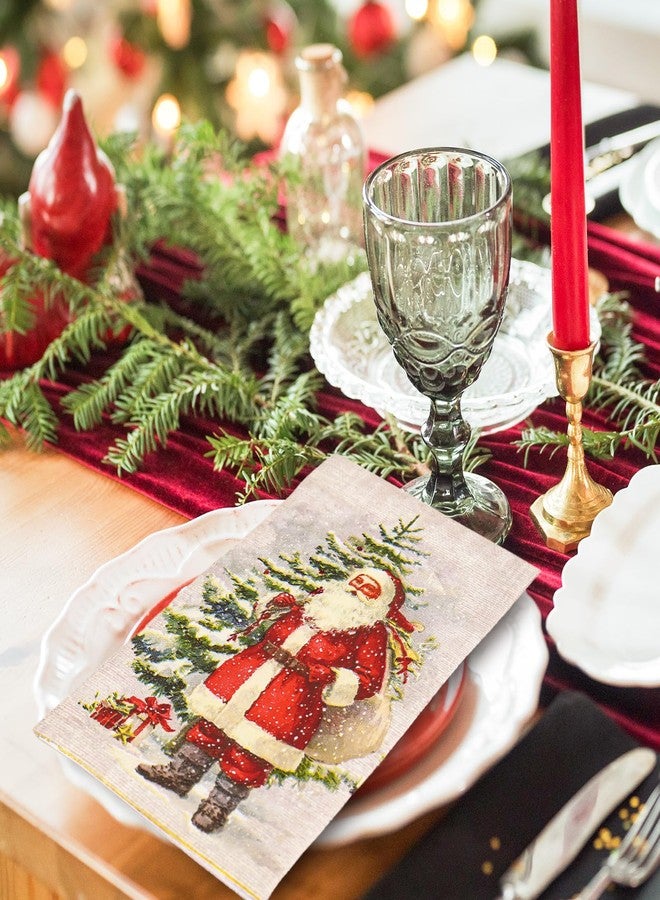 وولاين مجموعة مناديل ضيوف عيد الميلاد من والين، 100 قطعة، بتصميم شتوي عتيق، مزينة برسومات سانتا وشجرة عيد الميلاد، للاستخدام مرة واحدة، مثالية لحفلات الأعياد. - Image 4